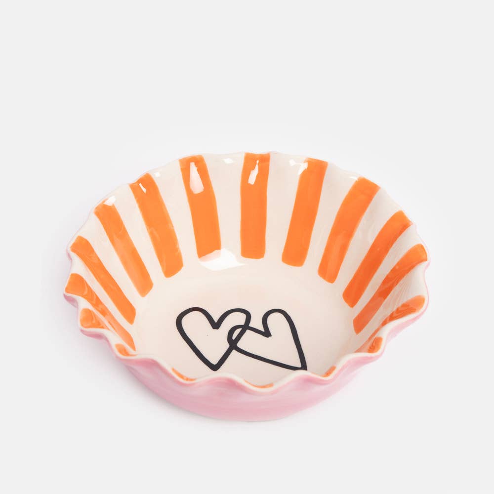 Coral Inside Stripe/Layered Hearts Frilly Bowl