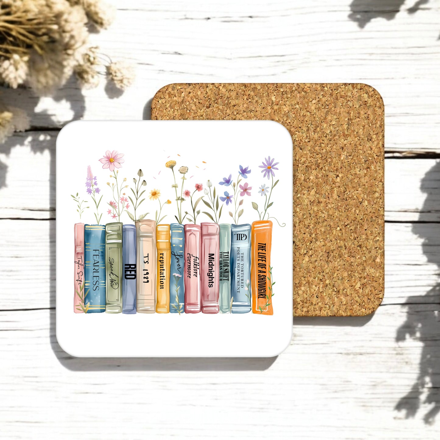Album bookshelf square cork coaster