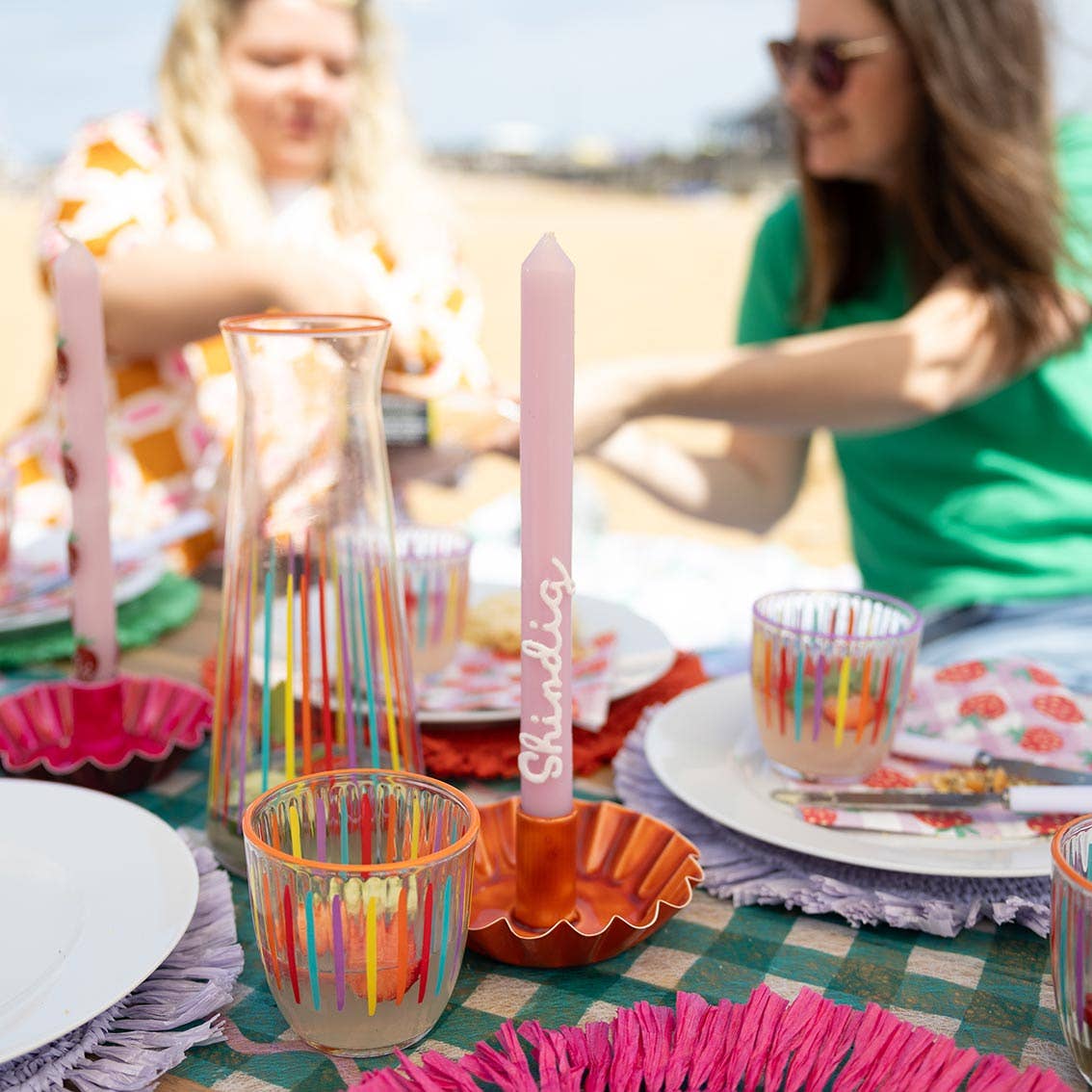 Bright Striped Multi-Coloured Glass Carafe | 25cm | Summer |