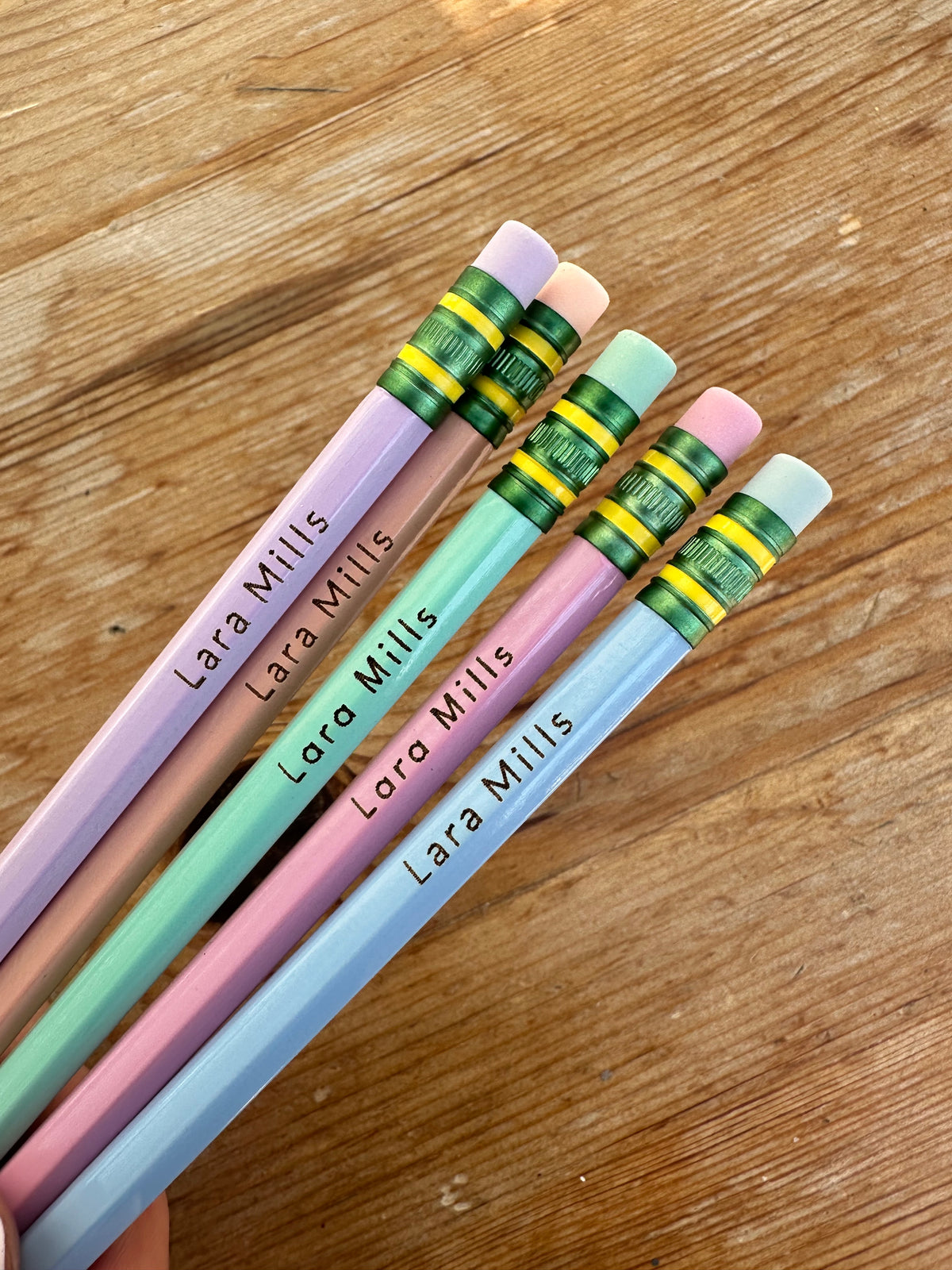 Set of 5 Personalised Ticonderoga 2HB pencils, pastel colours