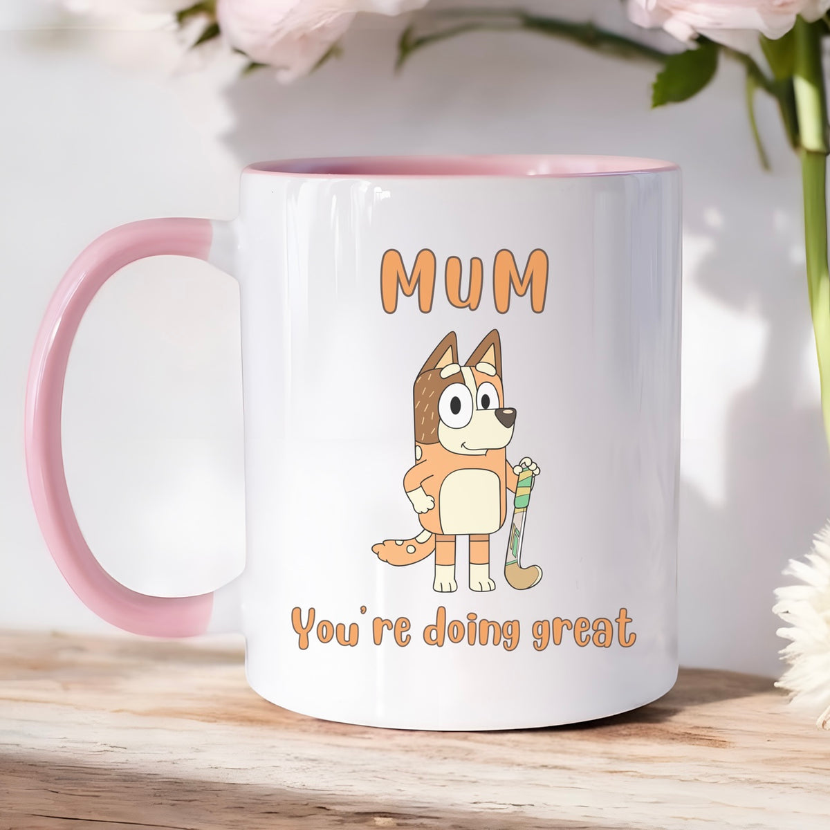 Dog Mum pink handle mug