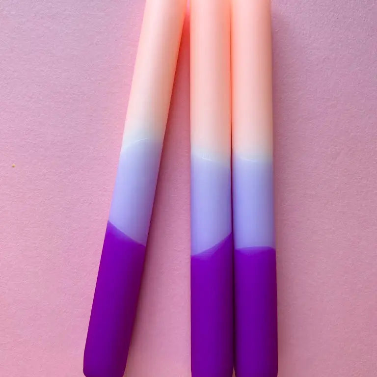 Peaches and Plums - Dip Dye Dinner Candle Trio