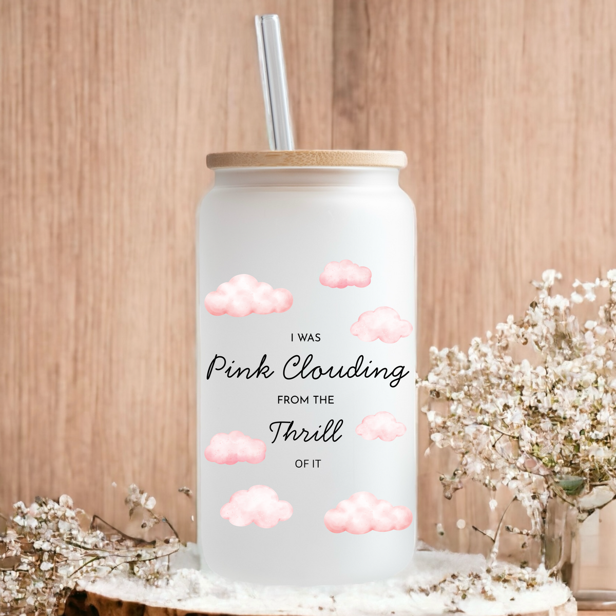 Pink clouding frosted glass tumbler 550ml