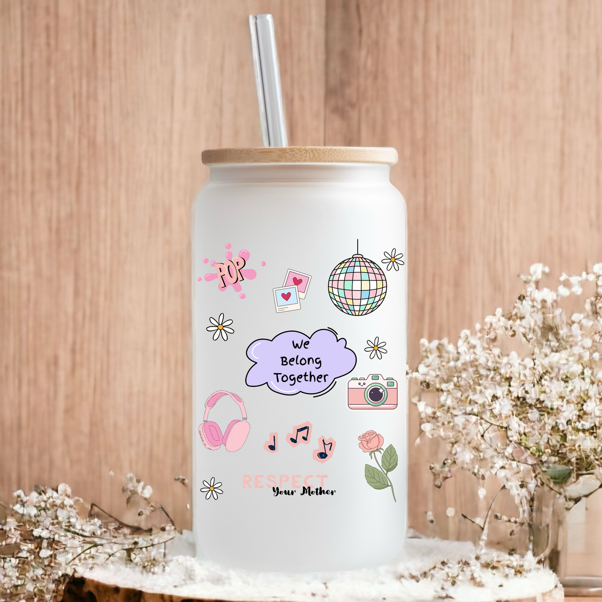 We belong together aperture pastel frosted glass tumbler 550ml