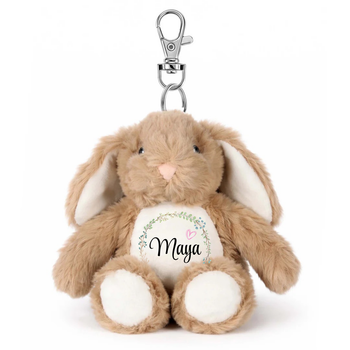 Mini personalised beige plush bunny bag charm keyring