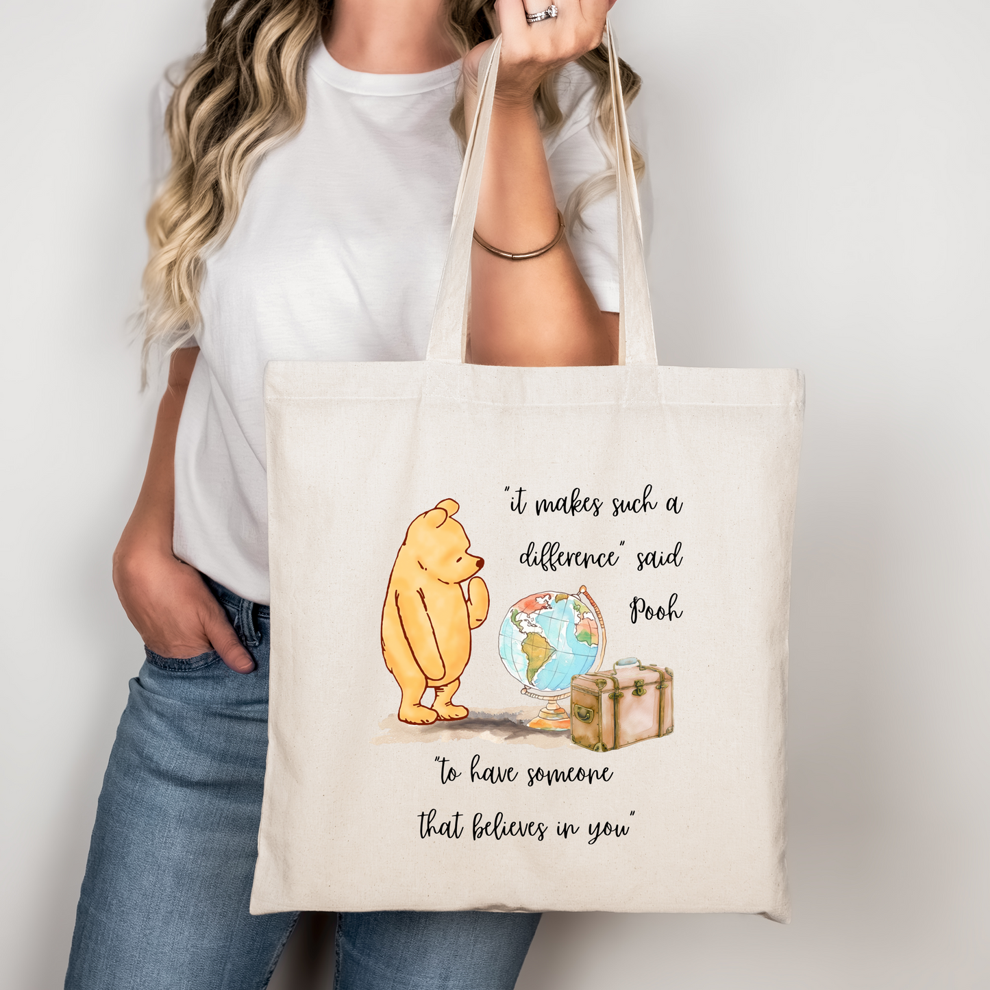 Classic Pooh quote Teacher appreciation canvas tote bag