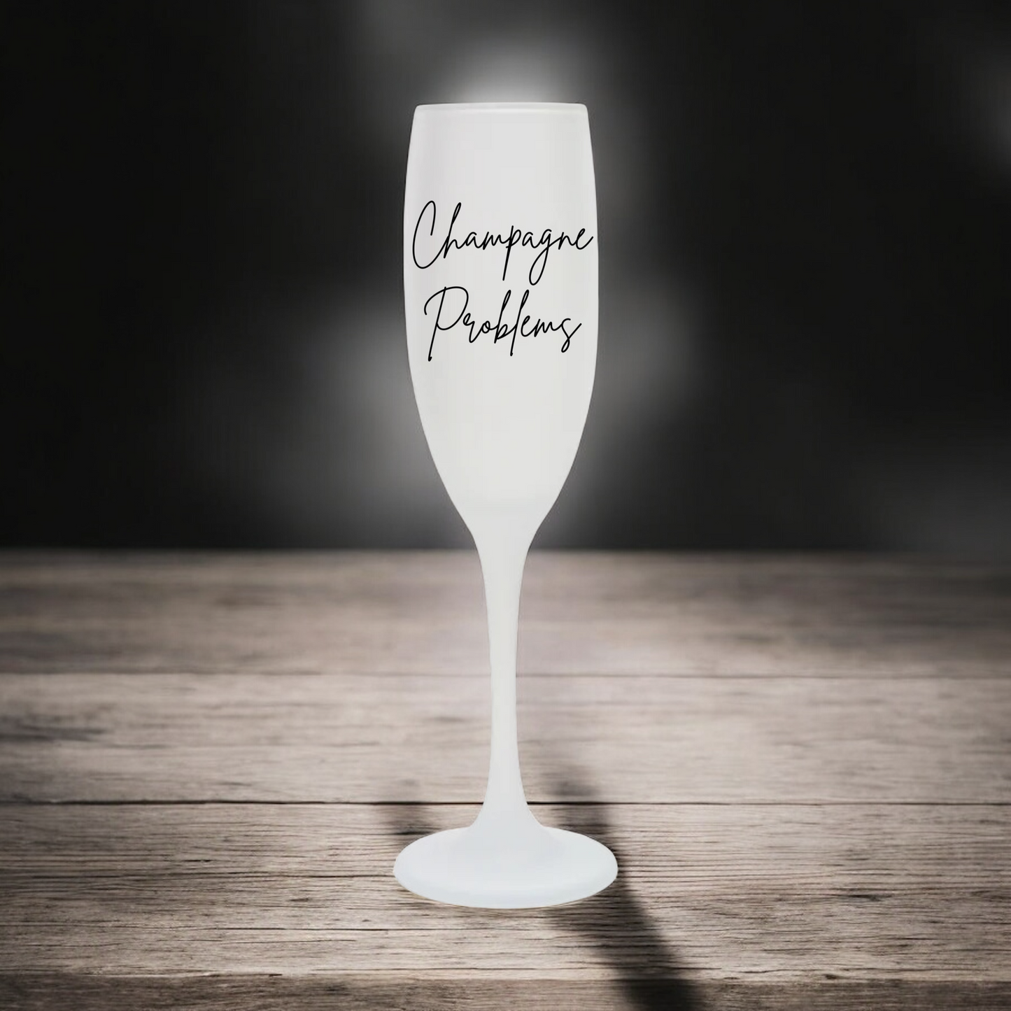 Champagne problems frosted stemless glass