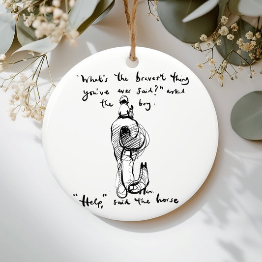“Help” The boy, mole, fox, horse Ceramic hanging ornament