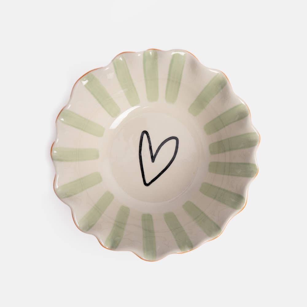 Pale Blue Inside Stripe/Outline Heart Frilly Bowl
