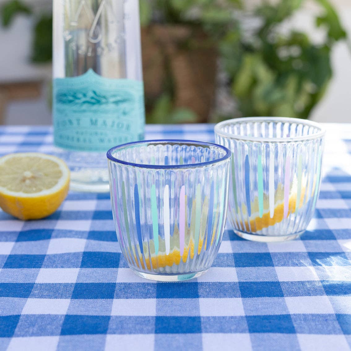 Blue & White Striped Glass Tumblers | Spring | Summer |