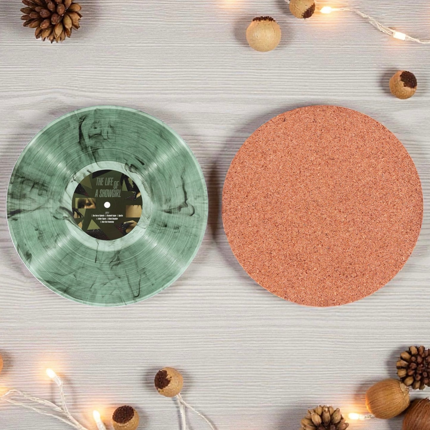 Showgirl Vinyl record round cork coaster | 7 variants