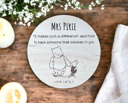 Personalised laser engraved round wooden coaster