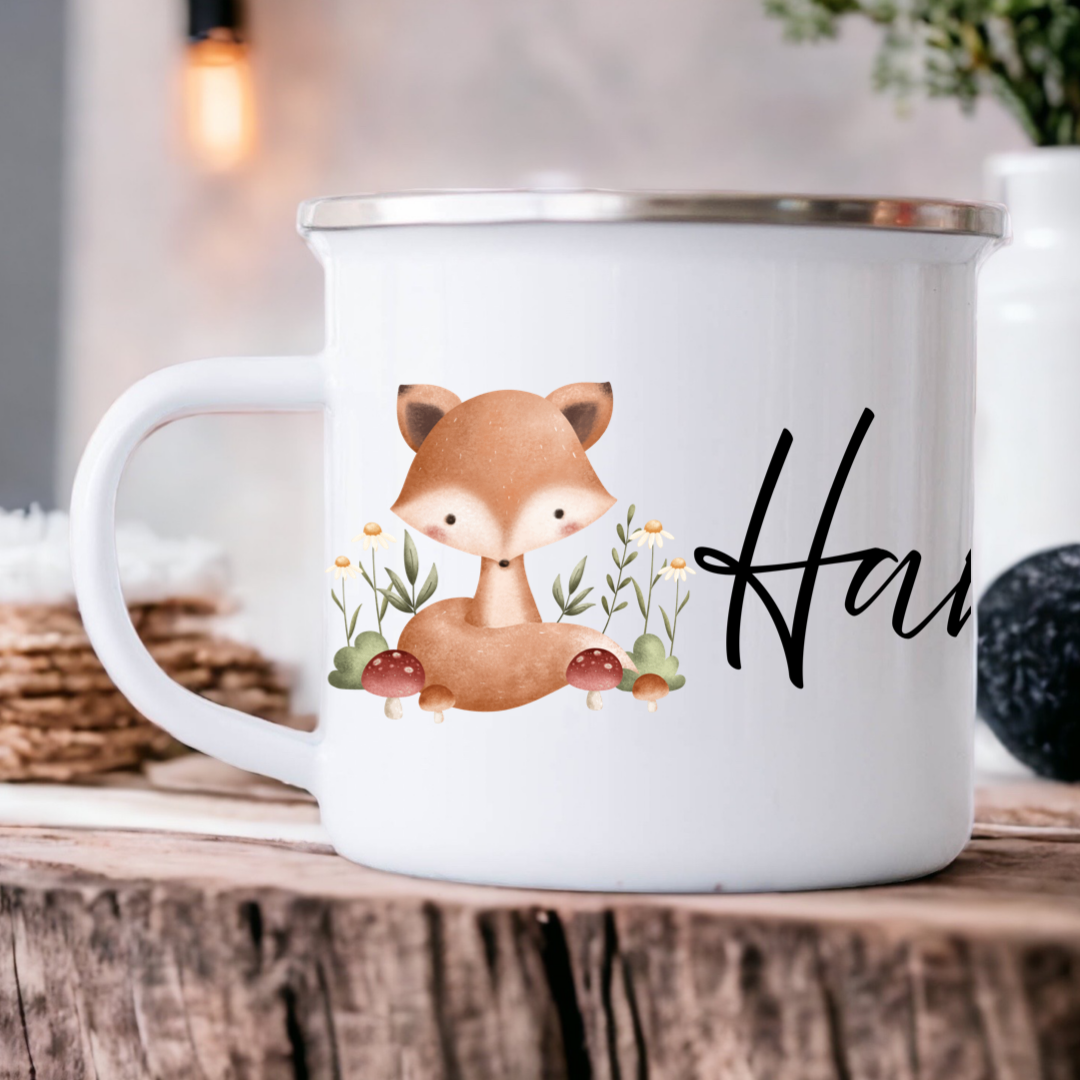 Woodland Personalised Christmas 11oz enamel mug
