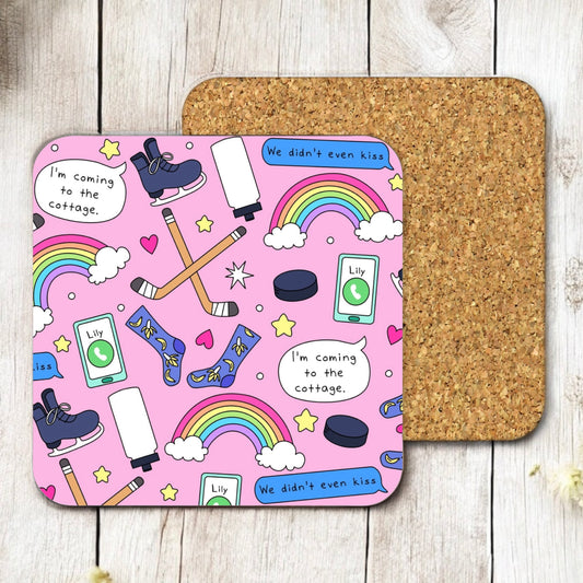 Heated Rivalry icons pink coaster
