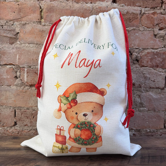 Personalised Linen style Large sack 67cm