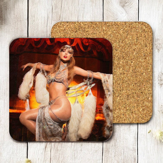 Oil painting showgirl square cork coaster
