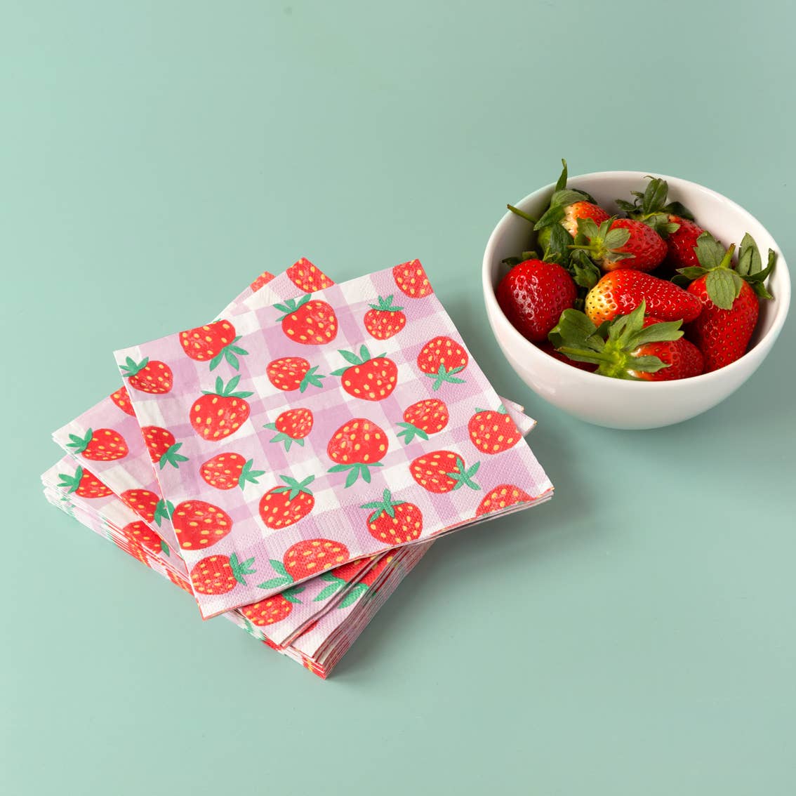 Strawberry Gingham Paper Napkins | 20 Pack | Summer Party |