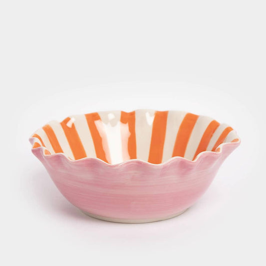 Coral Inside Stripe/Layered Hearts Frilly Bowl
