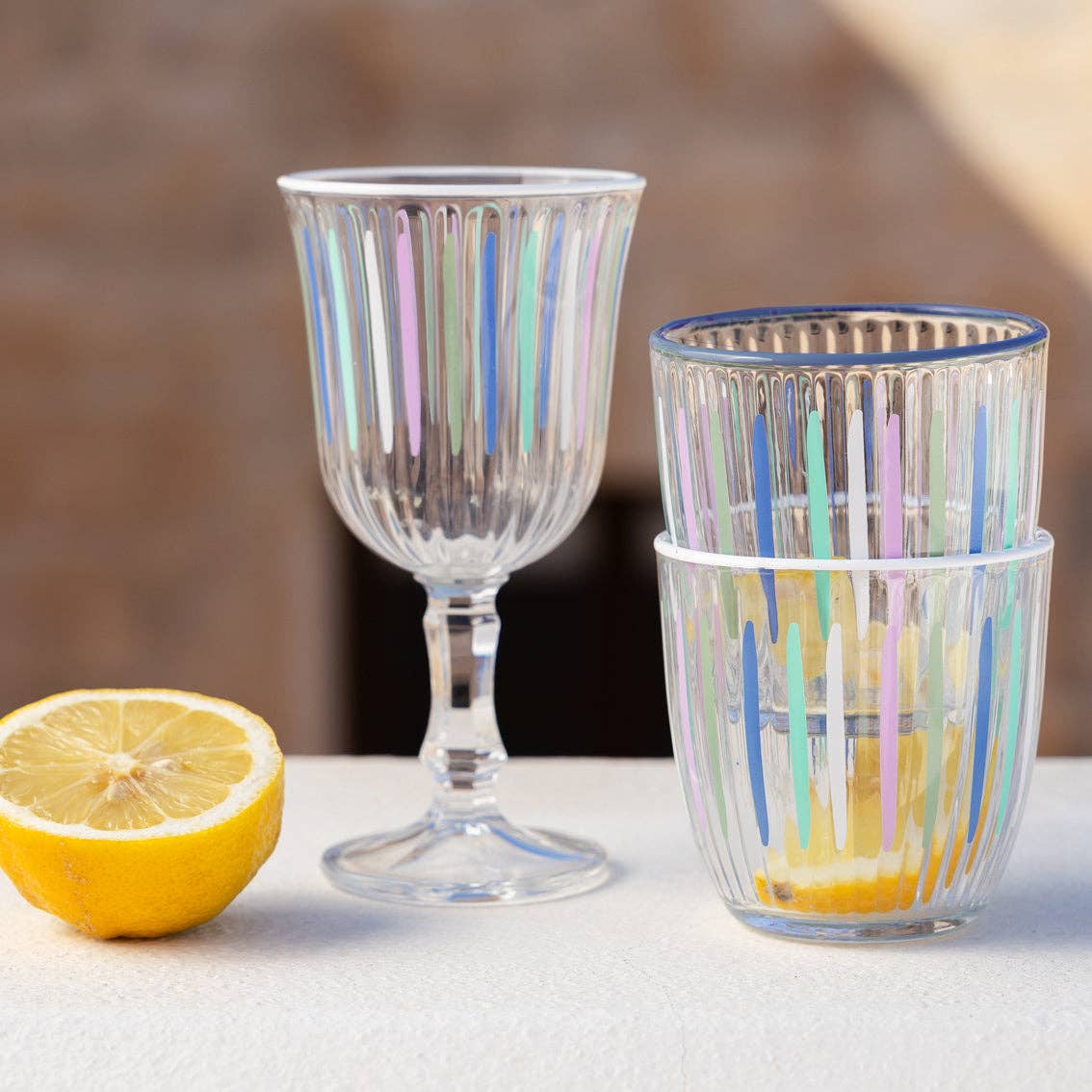 Blue & White Striped Glass Tumblers | Spring | Summer |