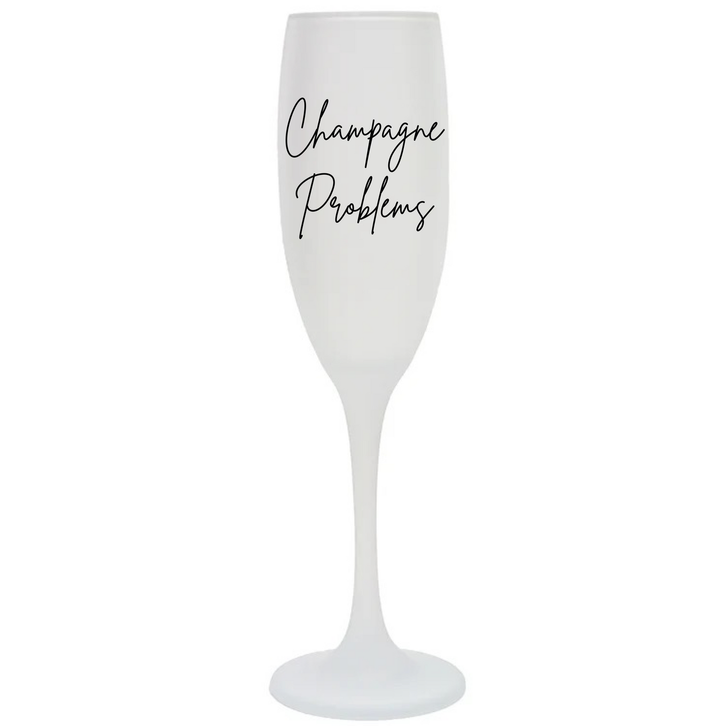 Champagne problems frosted stemless glass