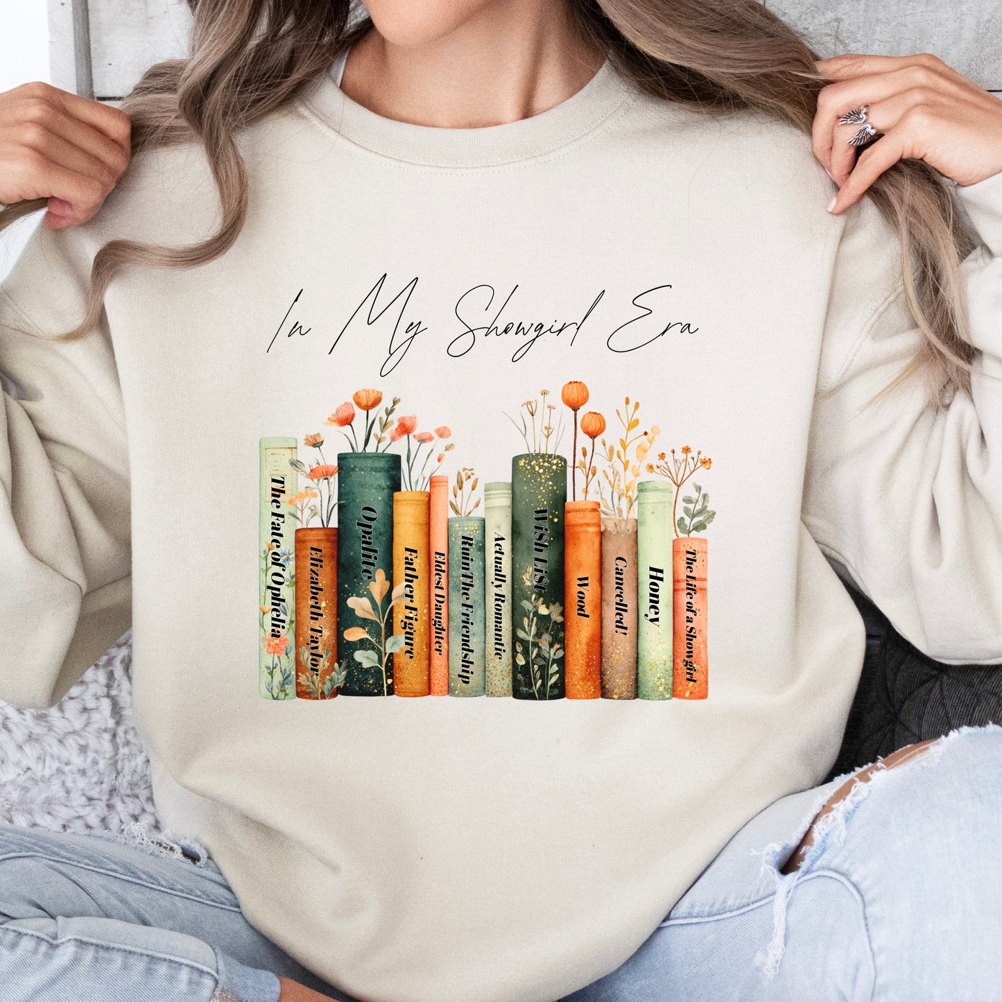 Showgirl Era song bookshelf sweatshirt