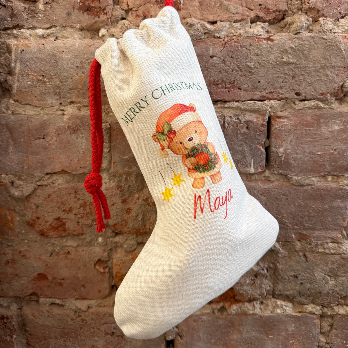 Personalised Linen style Santa Stocking 41cm