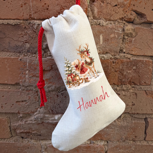 Personalised Linen style Santa Stocking 41cm