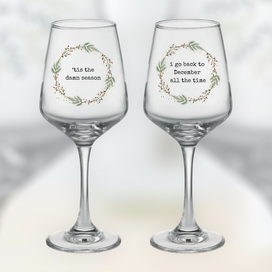 Set of Two Festive Lyrics wine glasses