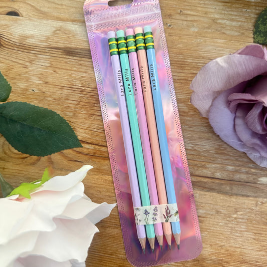 Set of 5 Personalised Ticonderoga 2HB pencils, pastel colours