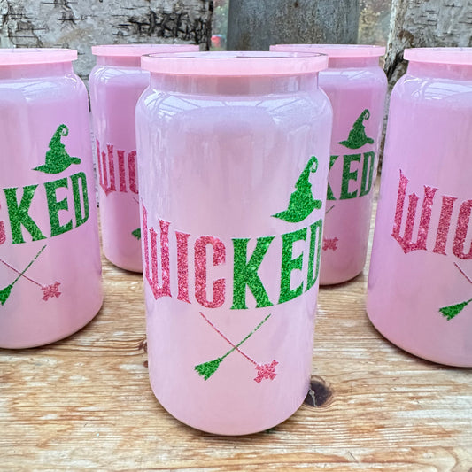 Wicked shimmer pink stainless steel libbey can/ tumbler with straw