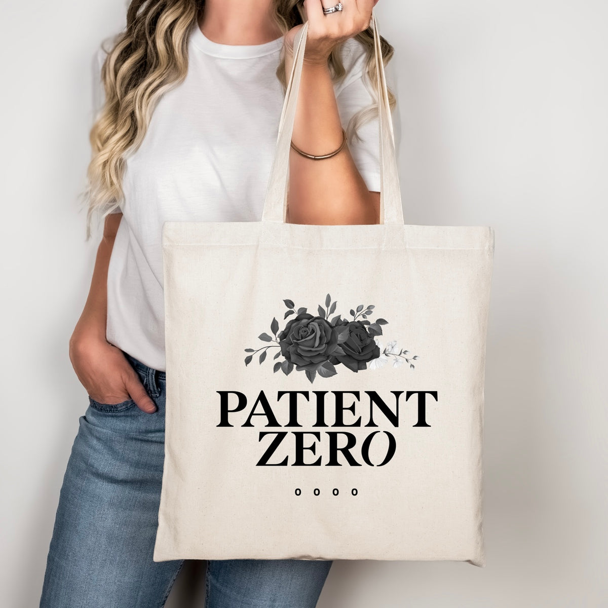 Patient zero black rose tote bag