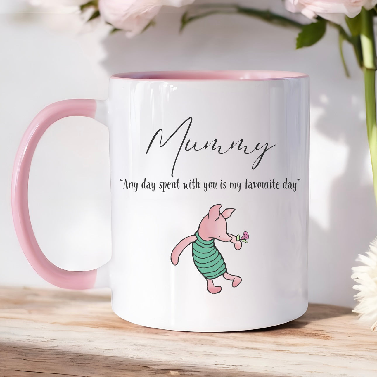 Mummy piglet pink handle mug
