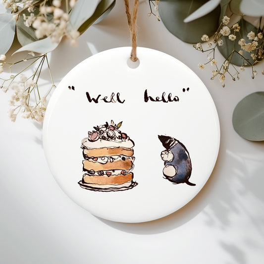 “Well Hello” Cake The boy, mole, fox, horse Ceramic hanging ornament