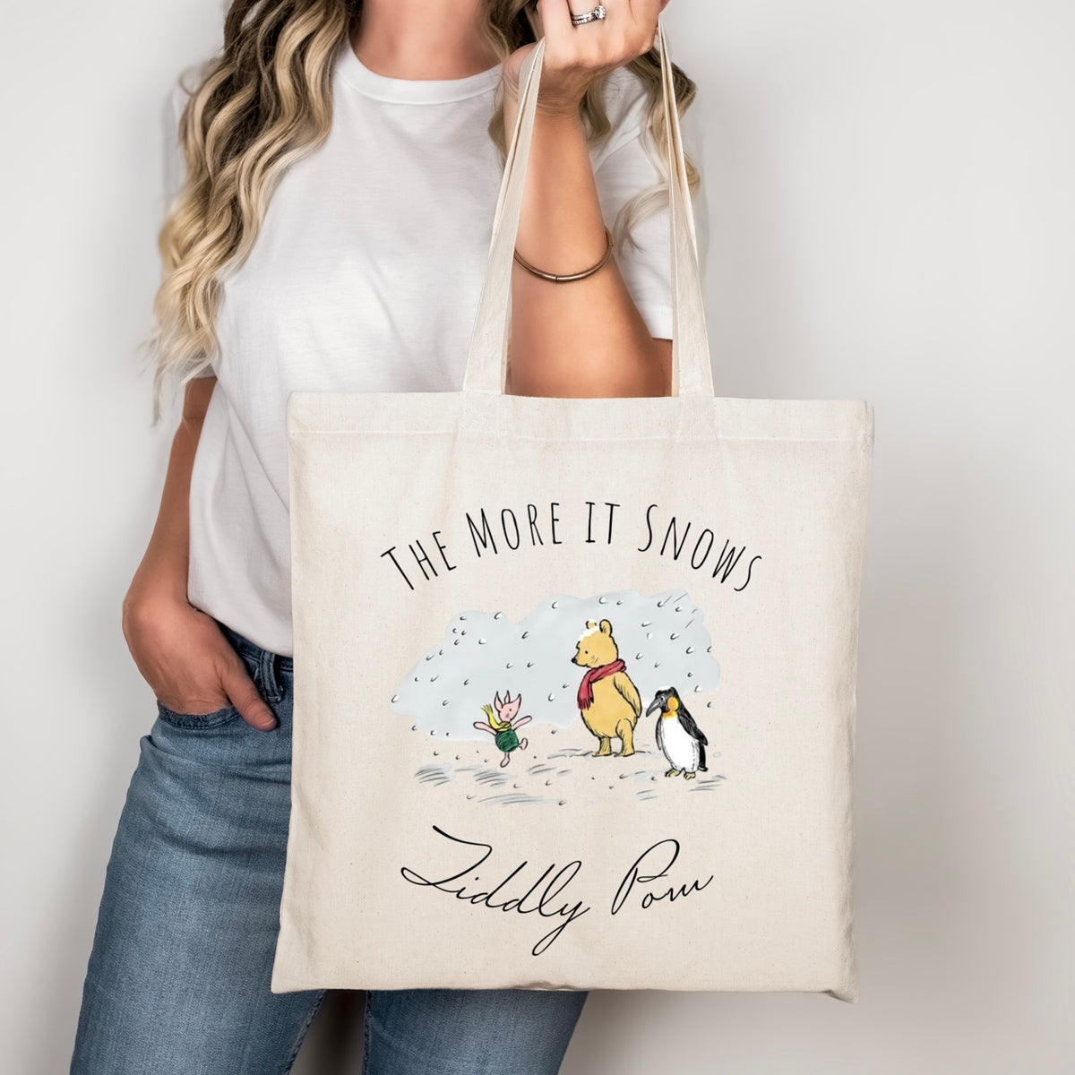 Classic Pooh Tiddley Pom quote canvas tote shopping bag