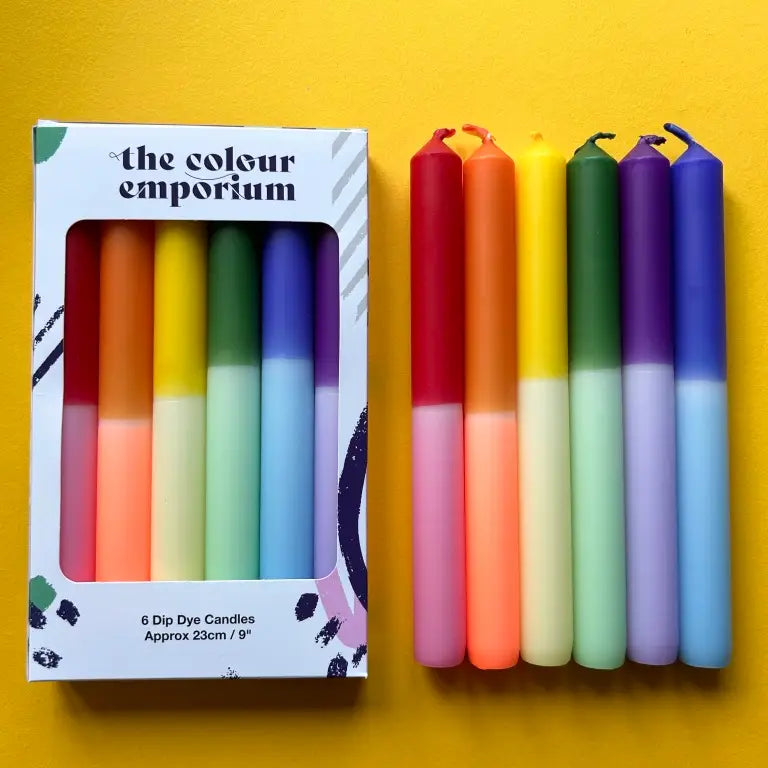 Rainbow Block Dip Dye Dinner Candles Set of 6