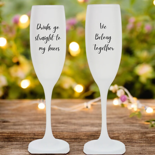 We Belong Together frosted Champagne flute glass