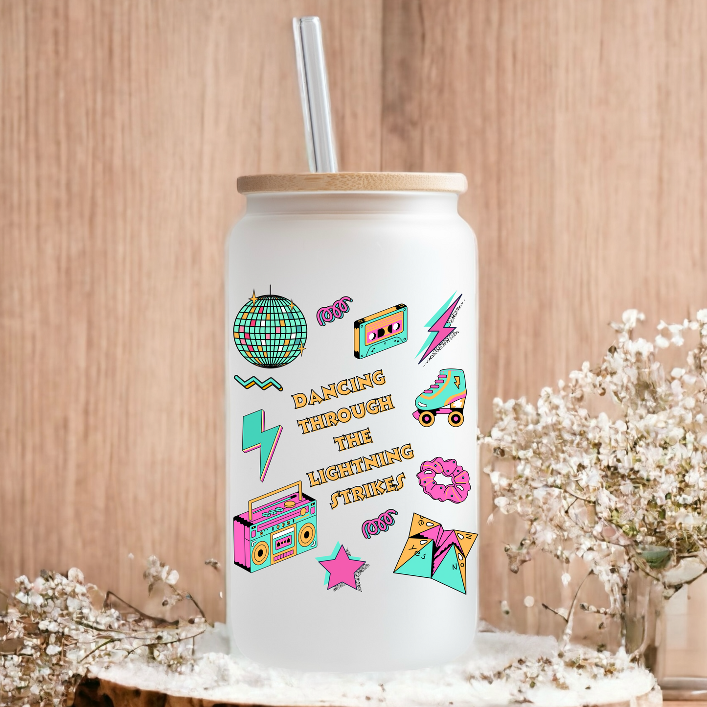 90s style icon Opalite Lightning strikes frosted glass tumbler 550ml
