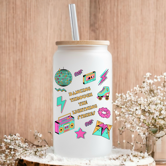 90s style icon Opalite Lightning strikes frosted glass tumbler 550ml