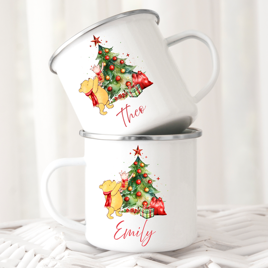 Classic Pooh Personalised Christmas 11oz enamel mug