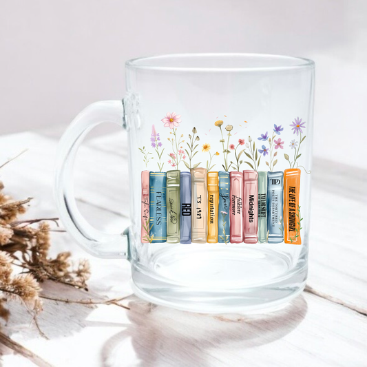 Wildflower album bookshelf 11oz glass mug
