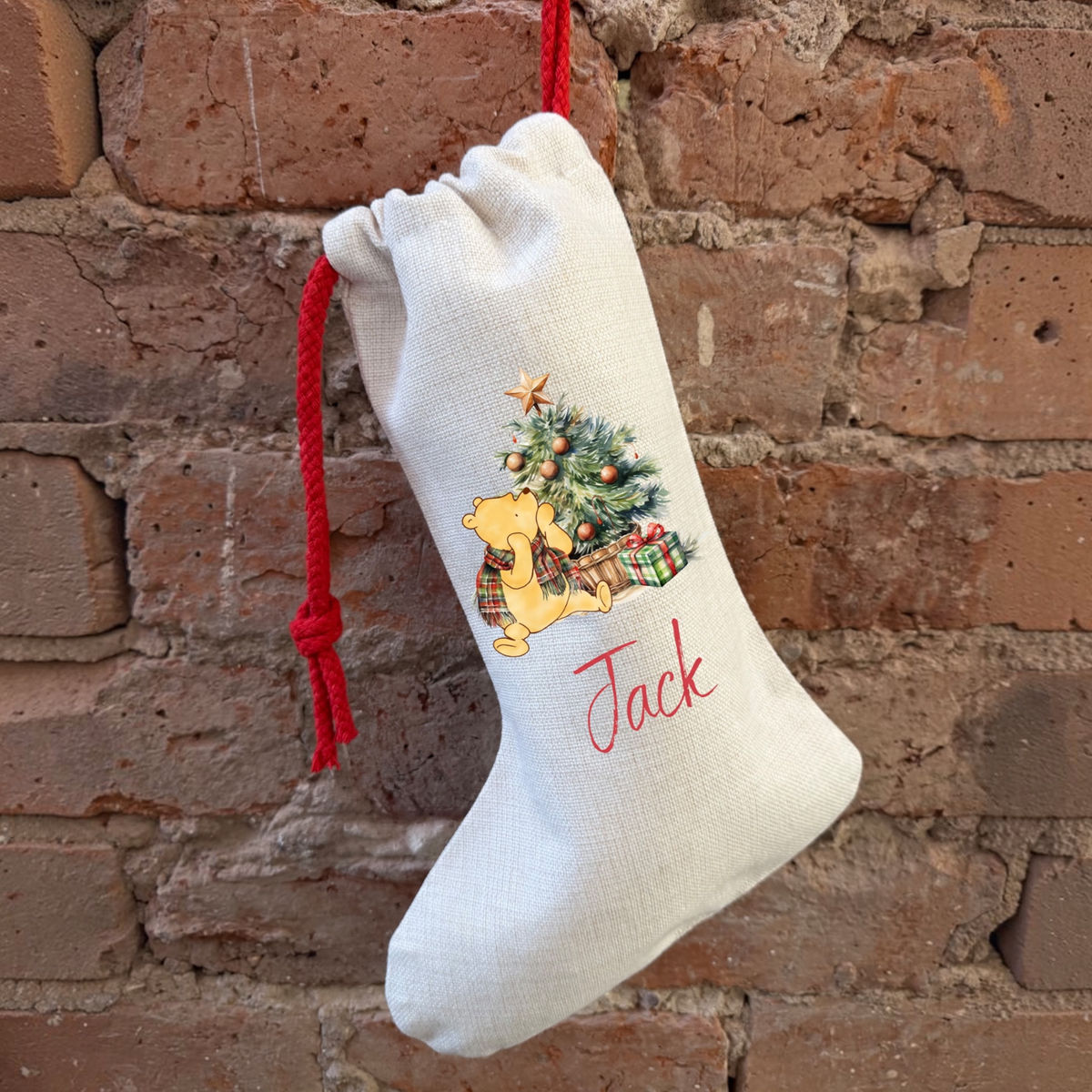 Classic Pooh Linen style Santa Stocking 41cm