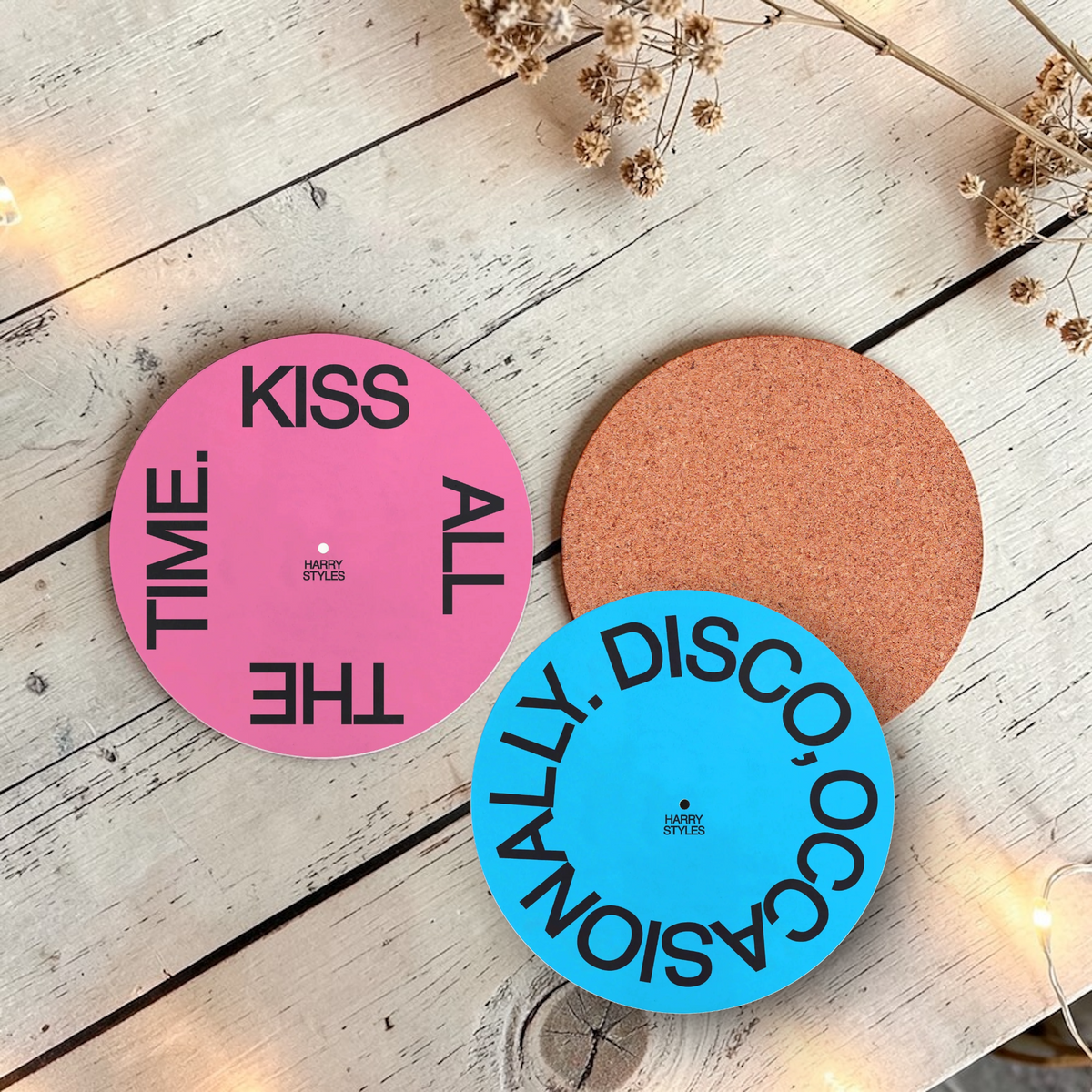 Harry Styles Kiss all the time set of 2 round coasters