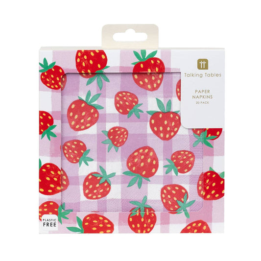 Strawberry Gingham Paper Napkins | 20 Pack | Summer Party |