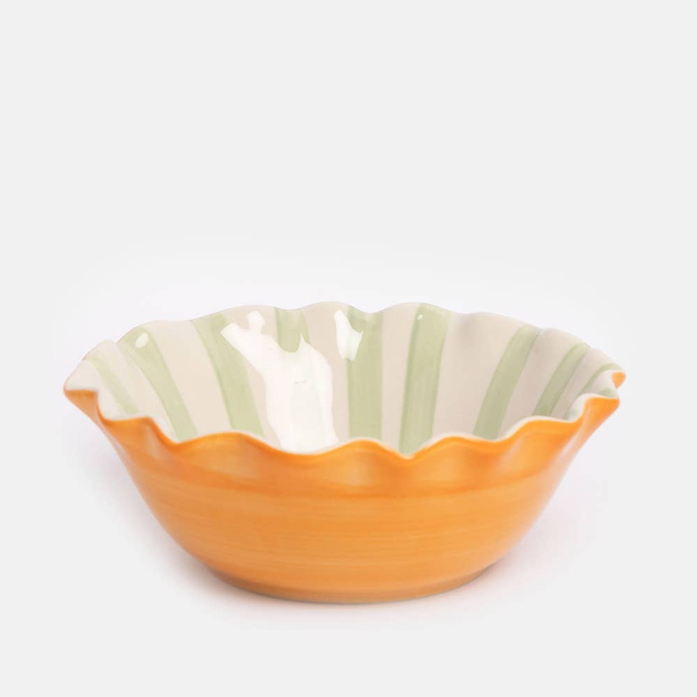 Pale Blue Inside Stripe/Outline Heart Frilly Bowl