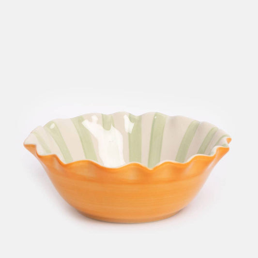 Pale Blue Inside Stripe/Outline Heart Frilly Bowl